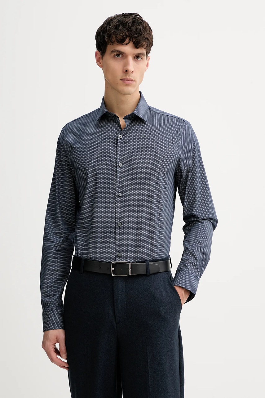 Levně Košile Calvin Klein pánská, tmavomodrá barva, slim, s klasickým límcem, LV019EU083