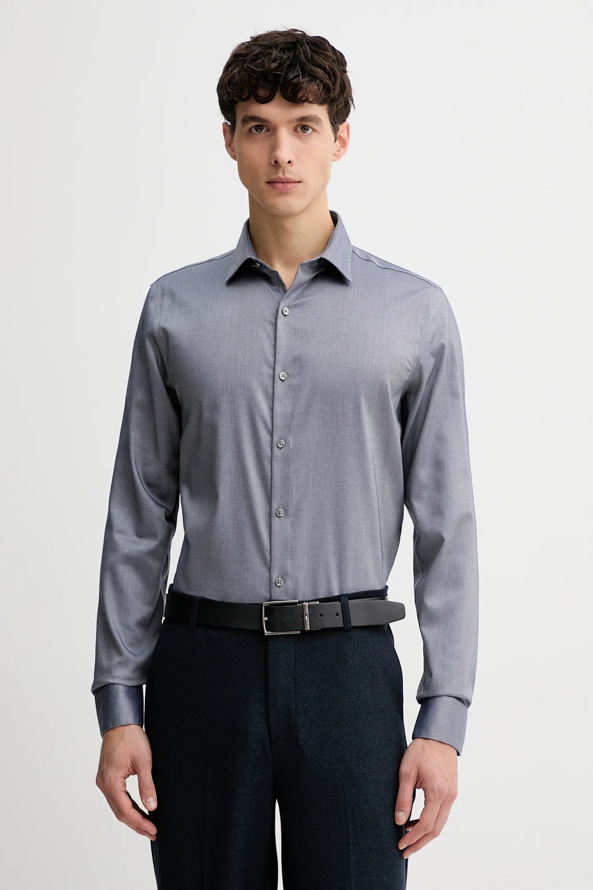 Levně Košile Calvin Klein pánská, tmavomodrá barva, slim, s klasickým límcem, LV019EU085