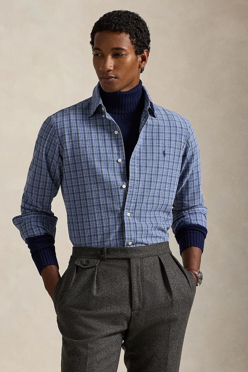 Levně Bavlněná košile Polo Ralph Lauren pánská, tmavomodrá barva, regular, s límečkem button-down, 710953707