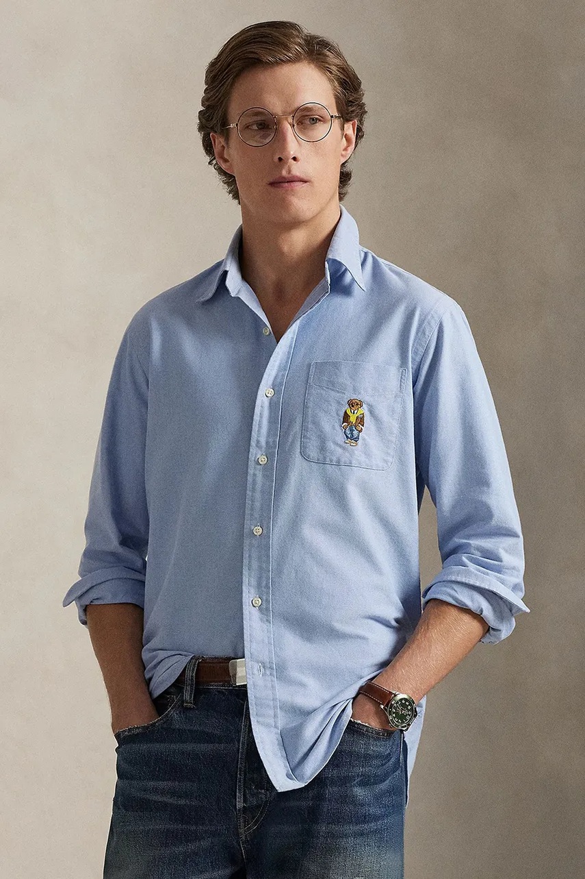 Levně Bavlněná košile Polo Ralph Lauren pánská, modrá barva, regular, s límečkem button-down, 710P07187