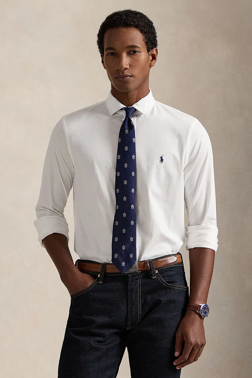 Levně Bavlněná košile Polo Ralph Lauren pánská, bílá barva, regular, s klasickým límcem, 710P03960