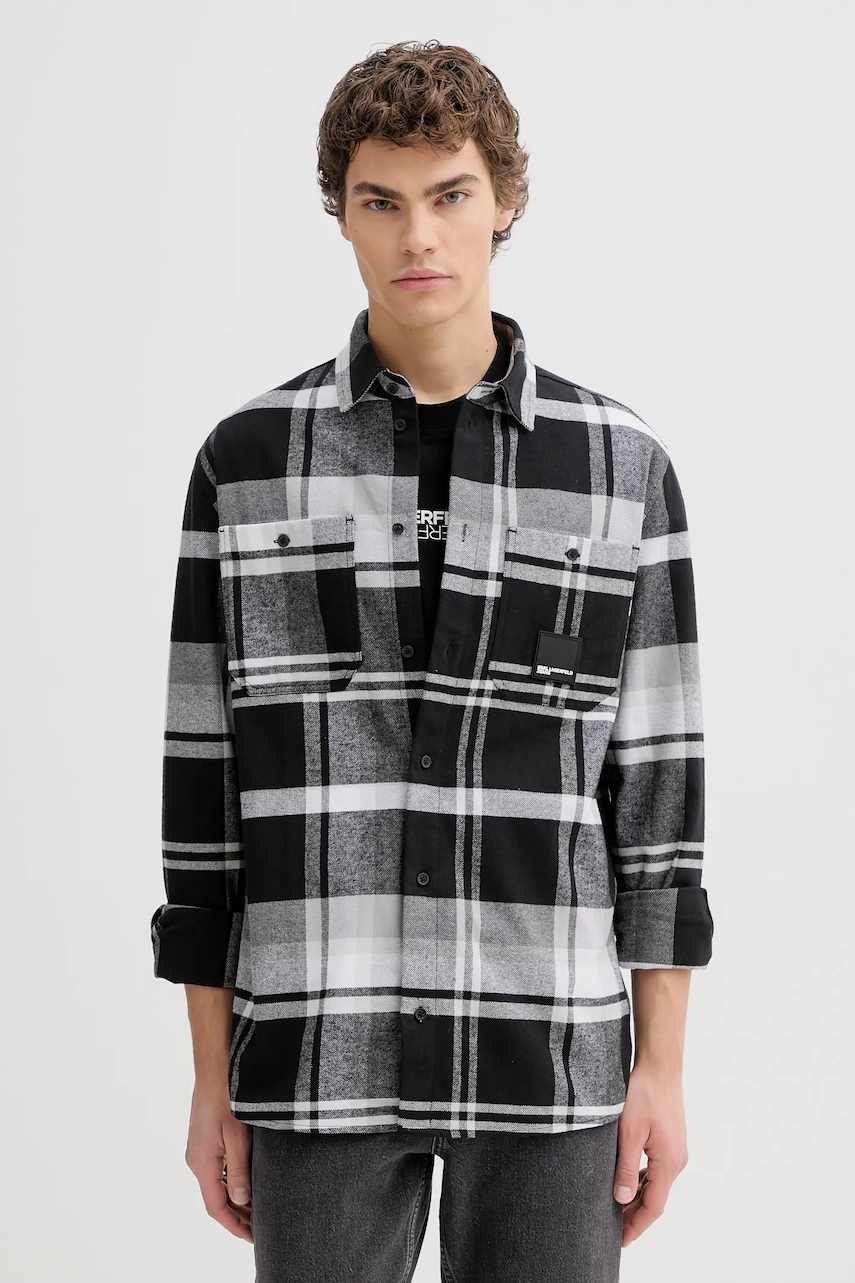 Karl Lagerfeld Jeans cămașă din bumbac culoarea gri, cu guler clasic, regular, B1M16010