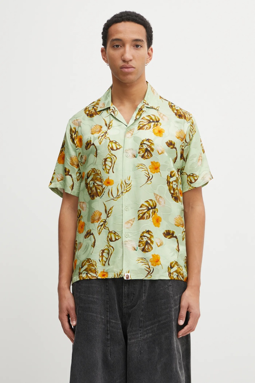 A Bathing Ape koszula z dodatkiem jedwabiu Vacation Pattern Open Collar