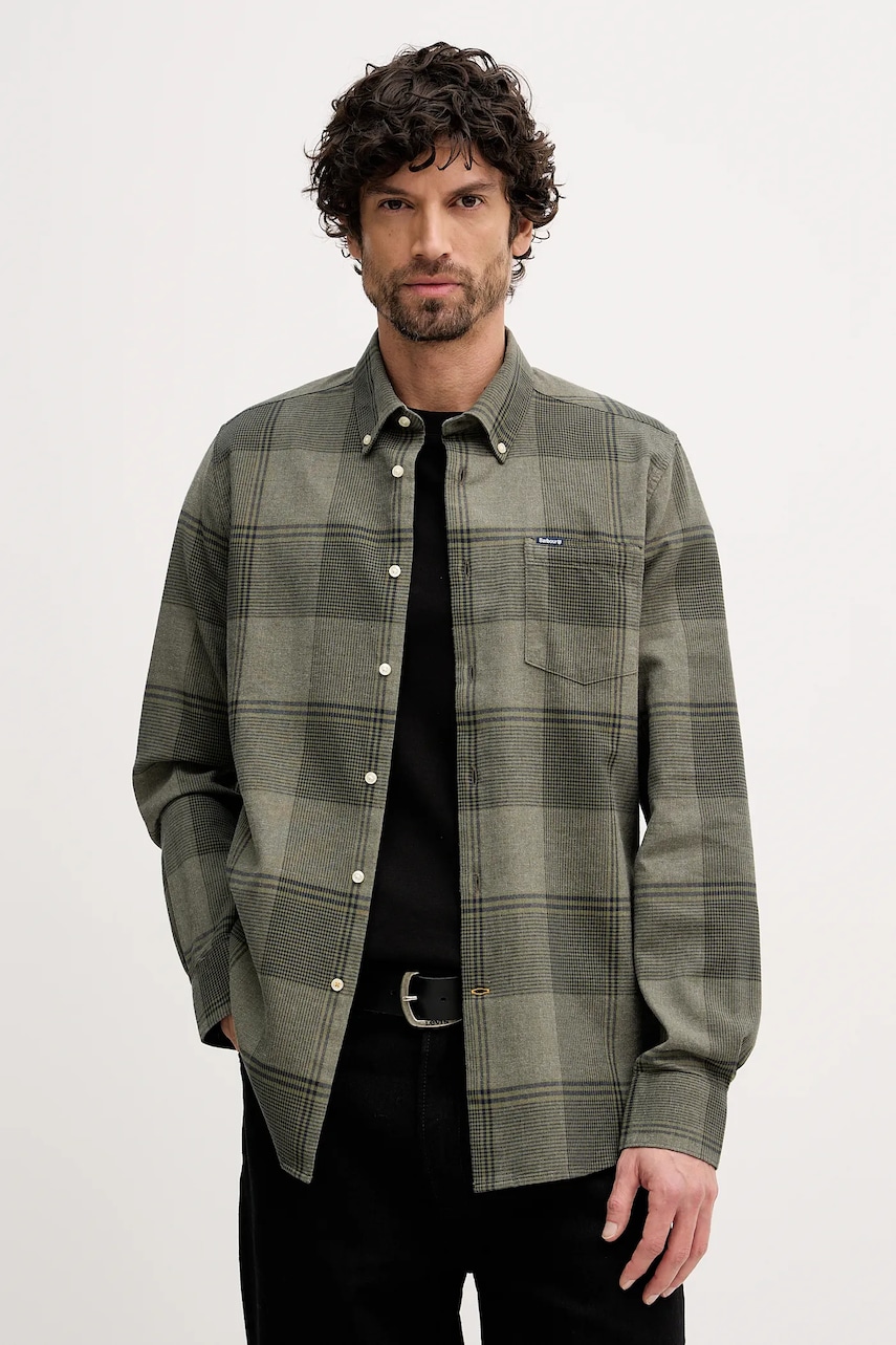 Barbour cămașă din bumbac Heaney culoarea verde, cu guler button-down, slim, MSH5709