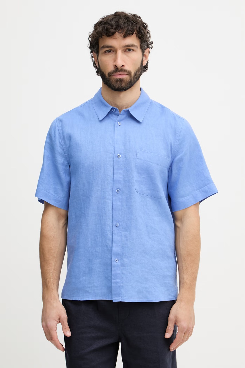 Mos Mosh πουκάμισο ανδρικό λινό Theo 509600 μπλε S,L,XL,M