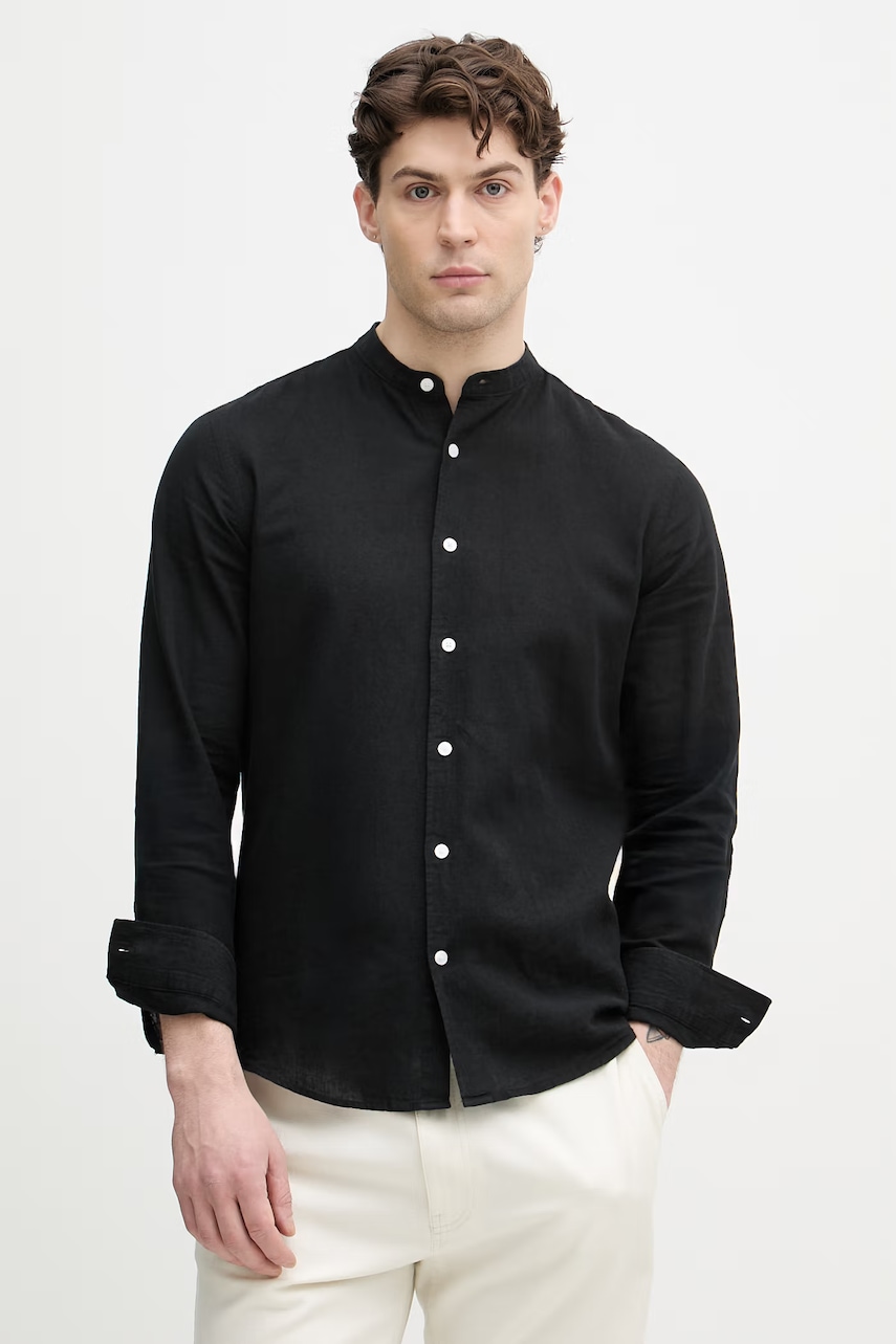 Lindbergh Πουκάμισο ανδρικό με λινό 30.203344A μαύρο L,S,XL,XXL,M