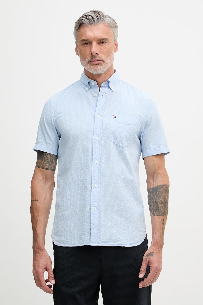 Tommy Hilfiger Πουκάμισο ανδρικό βαμβακερό MW0MW38570 μπλε XXL,S,XL,L,M