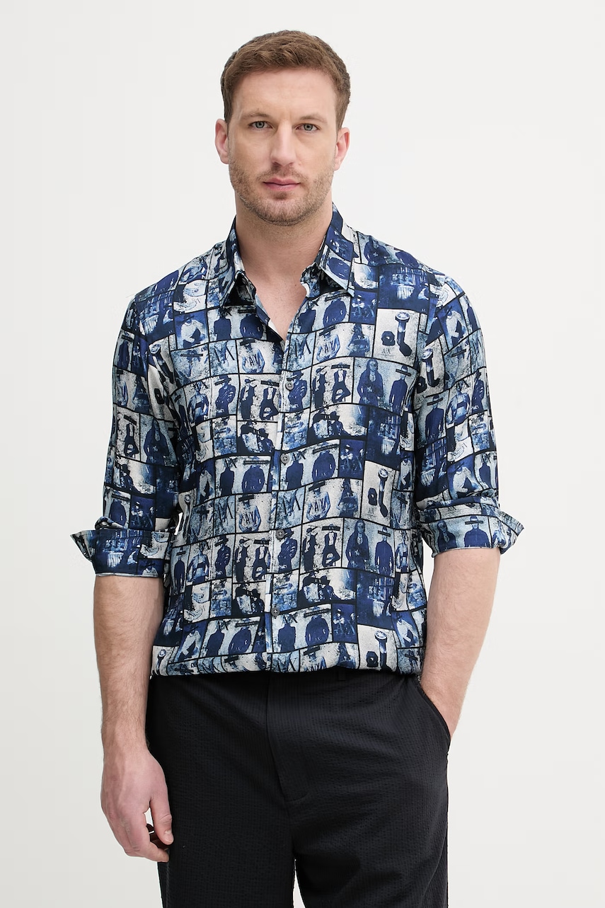 Armani Exchange cămașă pentru bărbați, din vâscoză