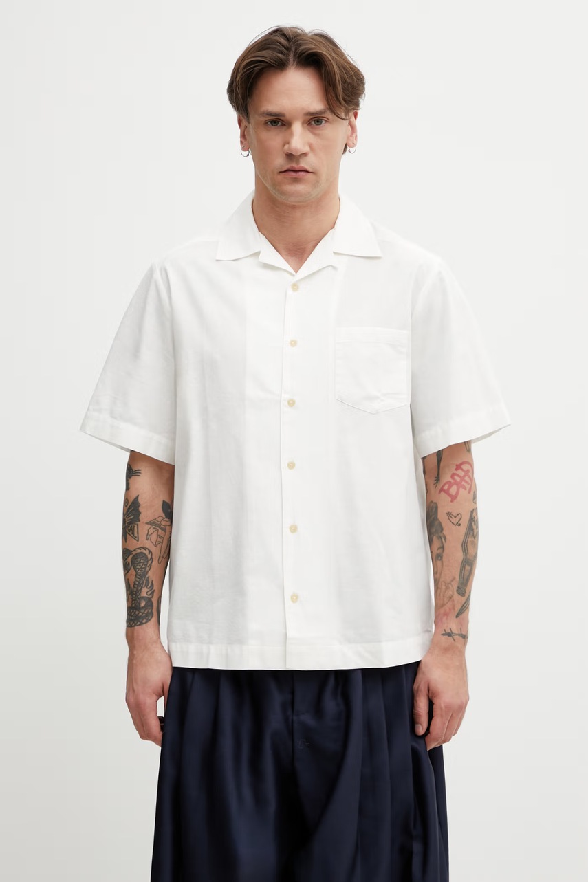 A.P.C. Chemise Manches Courtes cămașă cu amestec de in de bărbați