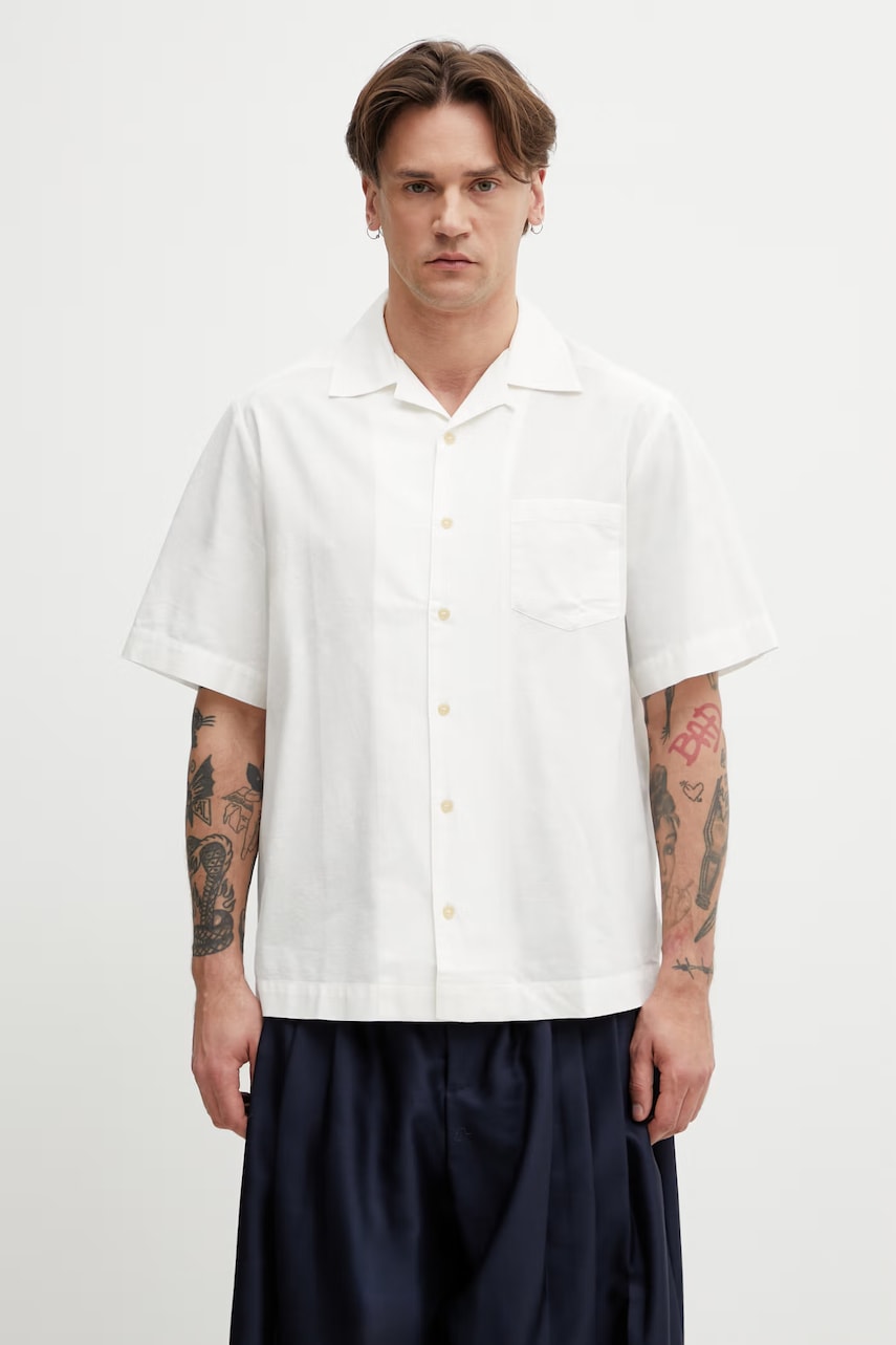 A.P.C. Chemise Manches Courtes koszula z dodatkiem lnu męska