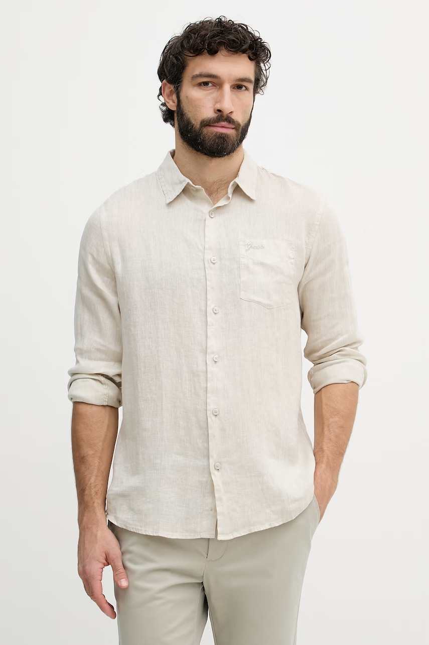 Guess cămașă pentru bărbați, din in