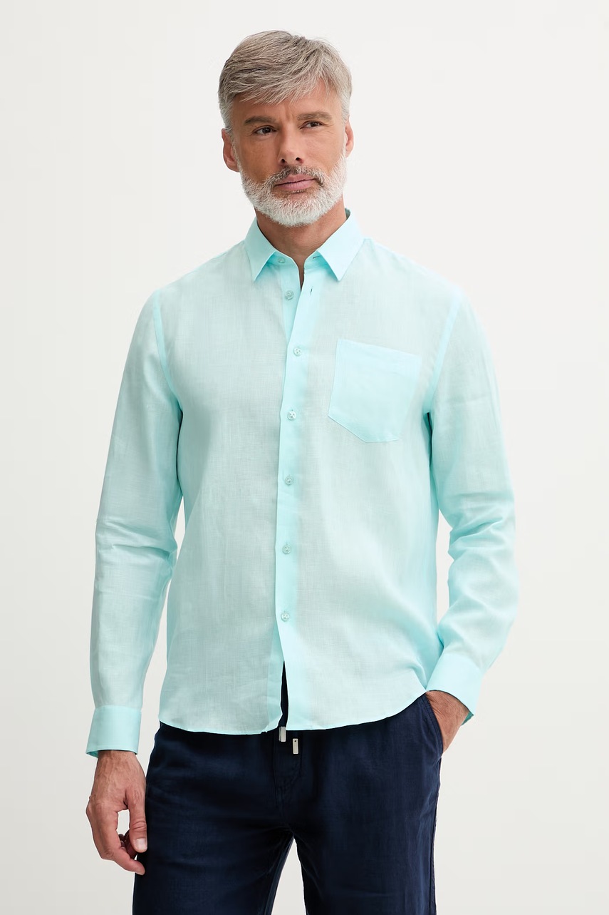 Vilebrequin πουκάμισο ανδρικό λινό CRSE3U01 τιρκουάζ L,M,XL,XXL