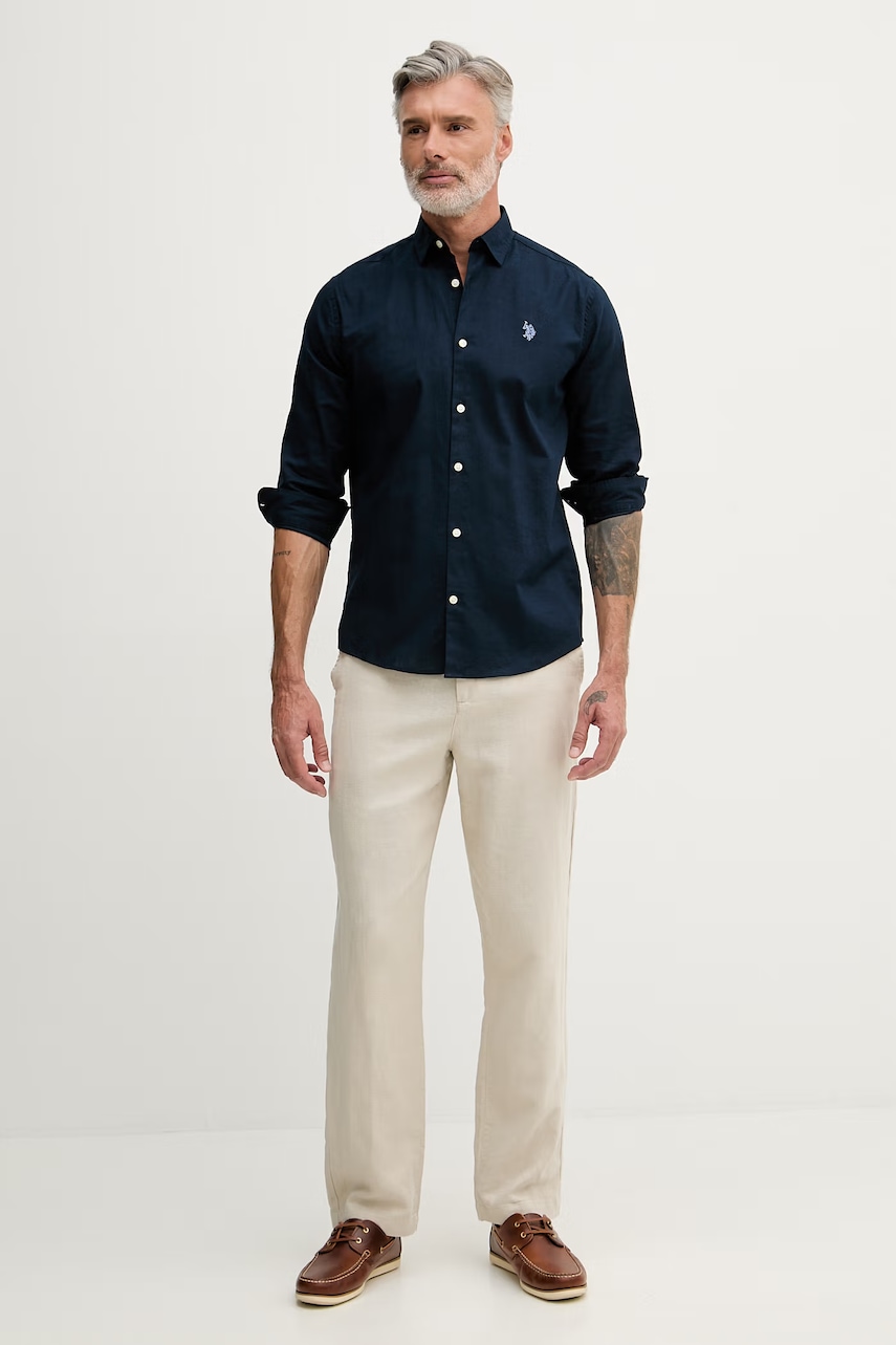 U.S. Polo Assn. Košeľa pánska bavlnená LINEN BLEND LS