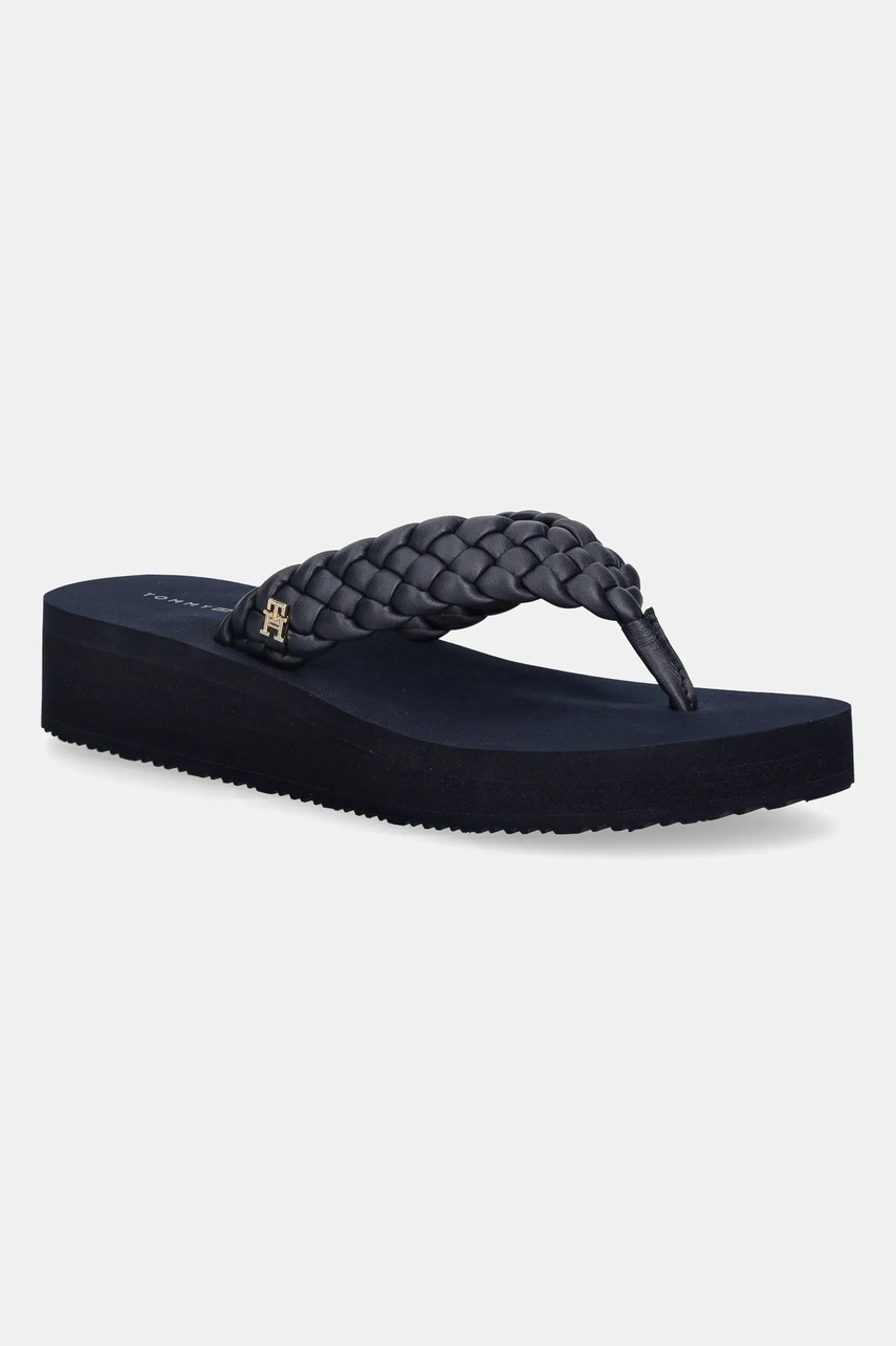 Levně Žabky Tommy Hilfiger TH WEDGE CORNROW BEACH SANDAL dámské, tmavomodrá barva, na klínku, FW0FW09037