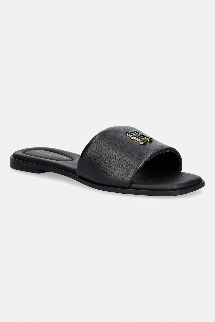 Tommy Hilfiger papuci pentru femei, din piele TH LOGO HARDWARE LEATHER MULE