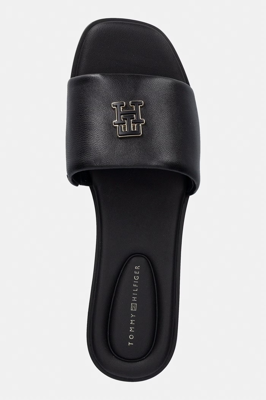 Tommy Hilfiger šľapky dámske kožené TH LOGO HARDWARE LEATHER MULE