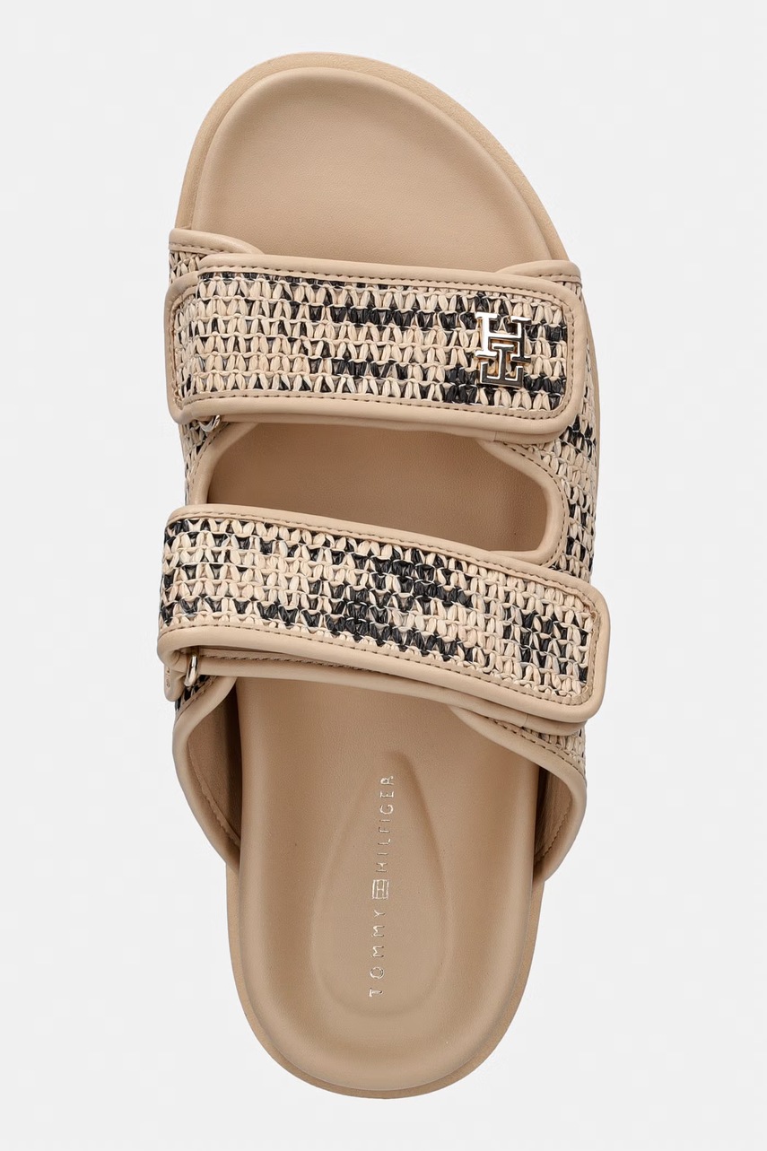 Tommy Hilfiger šľapky dámske DOUBLE STRAP RAFFIA SANDAL