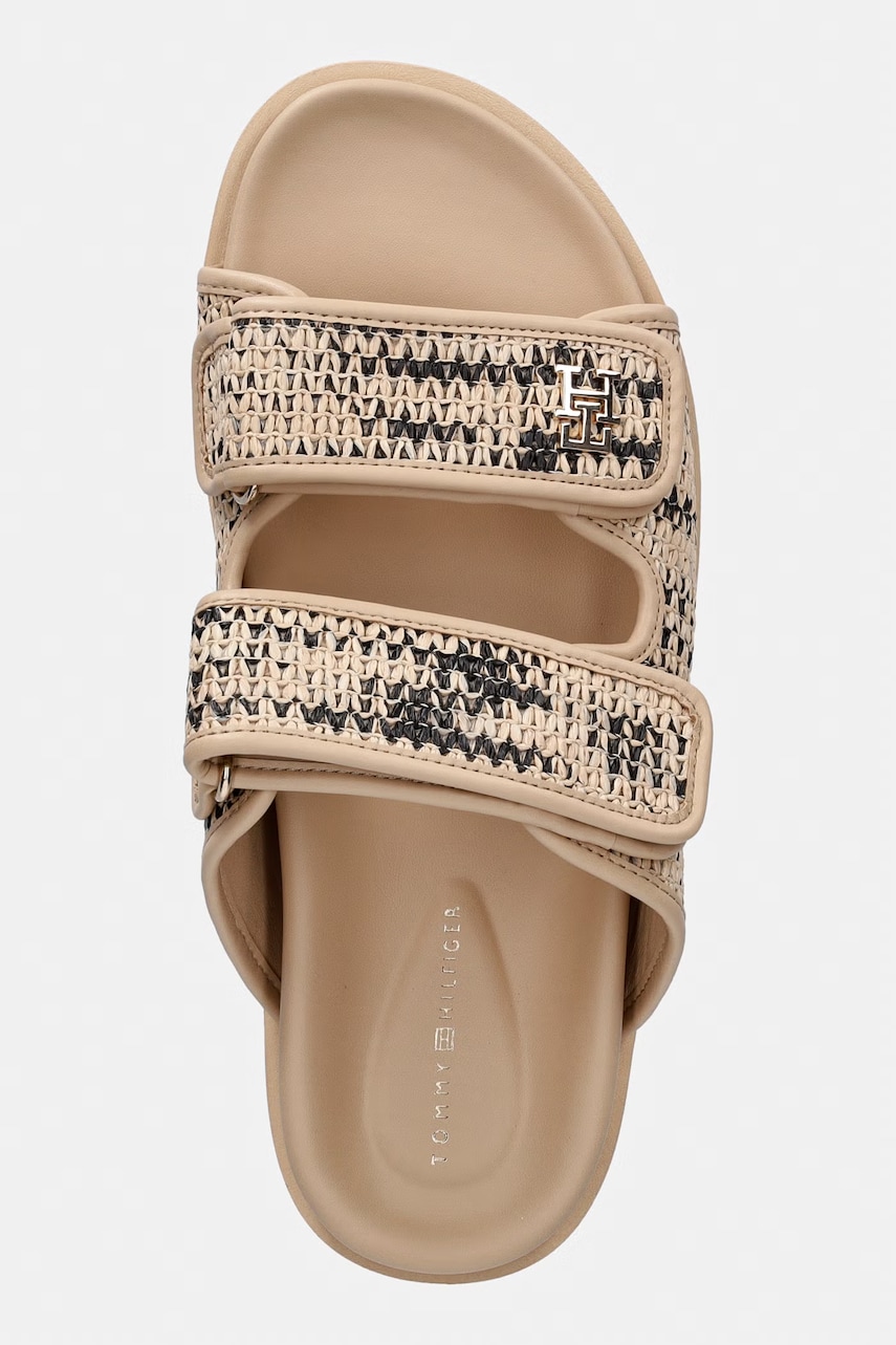 Tommy Hilfiger šľapky dámske DOUBLE STRAP RAFFIA SANDAL