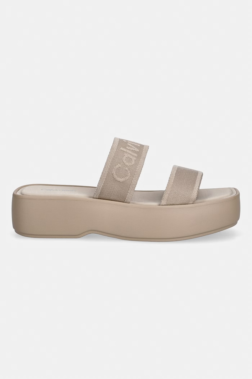Calvin Klein šľapky dámske FLATFORM SNDL WEBBING