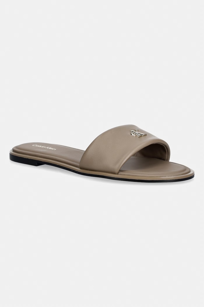 Calvin Klein σαγιονάρες γυναικείες δερμάτινες ROUND FLAT SNDL LTH BAR HW 2