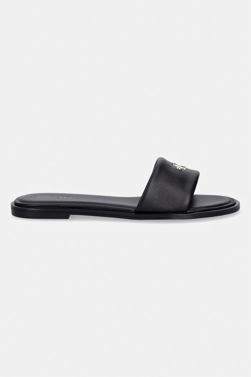Calvin Klein šľapky dámske kožené ROUND FLAT SNDL LTH BAR HW 2