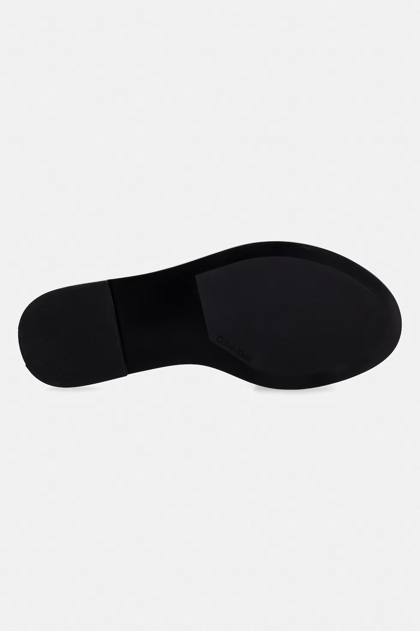 Calvin Klein šľapky dámske kožené ROUND FLAT SNDL LTH BAR HW 2