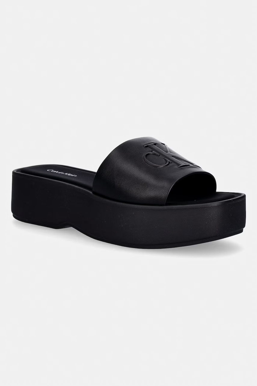 Calvin Klein σαγιονάρες Γυναικείες δερμάτινες FLATF SNDL LTH MG