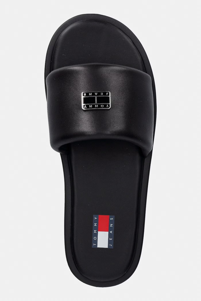 Tommy Jeans šľapky na plochom podpätku dámske kožené TJW SOFT PADDED CASUAL SLIDE
