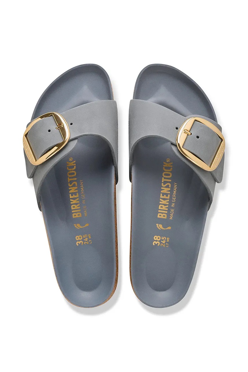 Birkenstock šľapky na plochom podpätku dámske nubukové Madrid Big Buckle