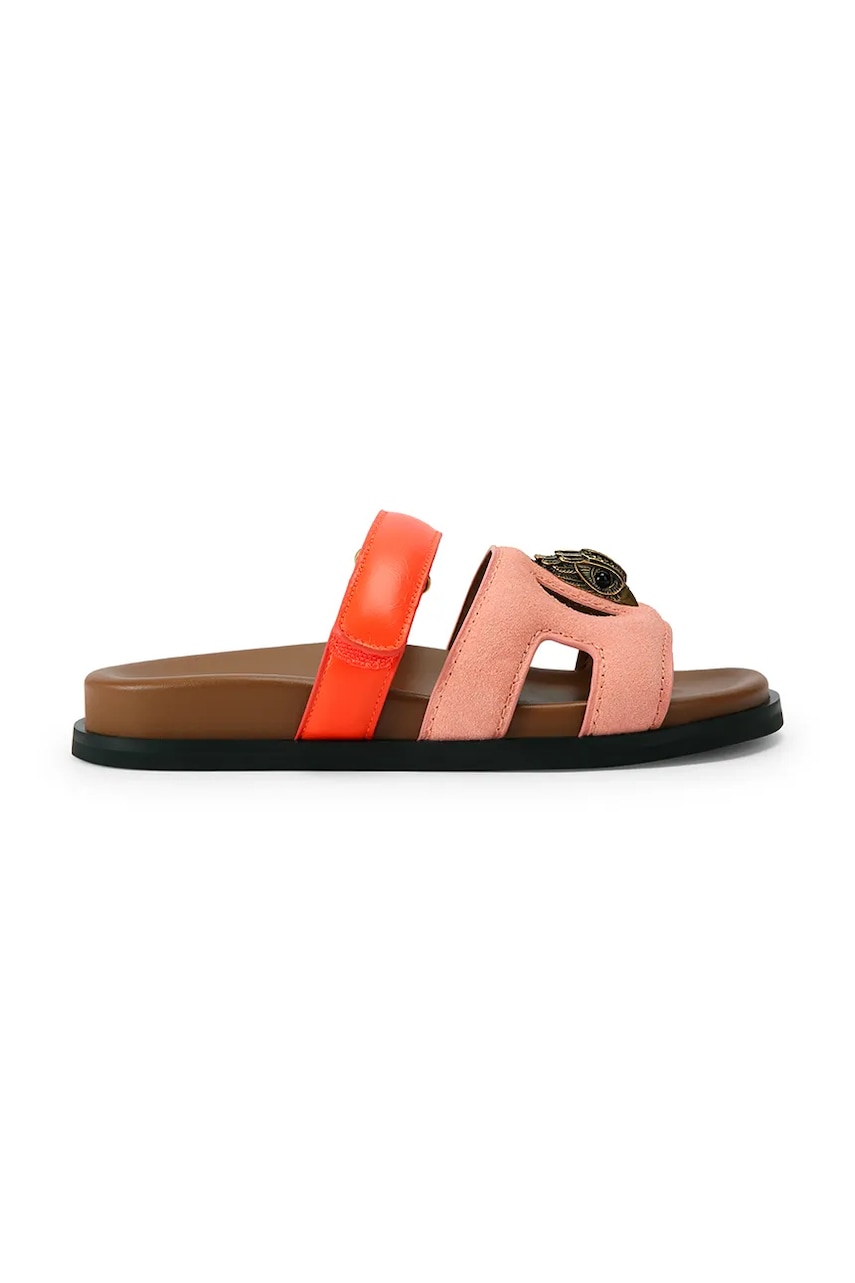 Kurt Geiger London papuci cu toc plat pentru femei, din piele întoarsă Eagle Cut Out Sandal