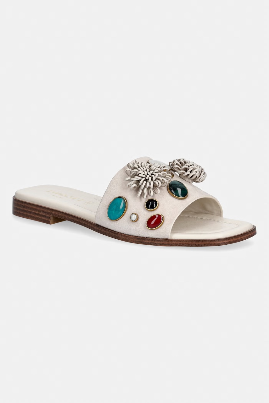 Twinset papuci cu toc plat de damă din piele întoarsă