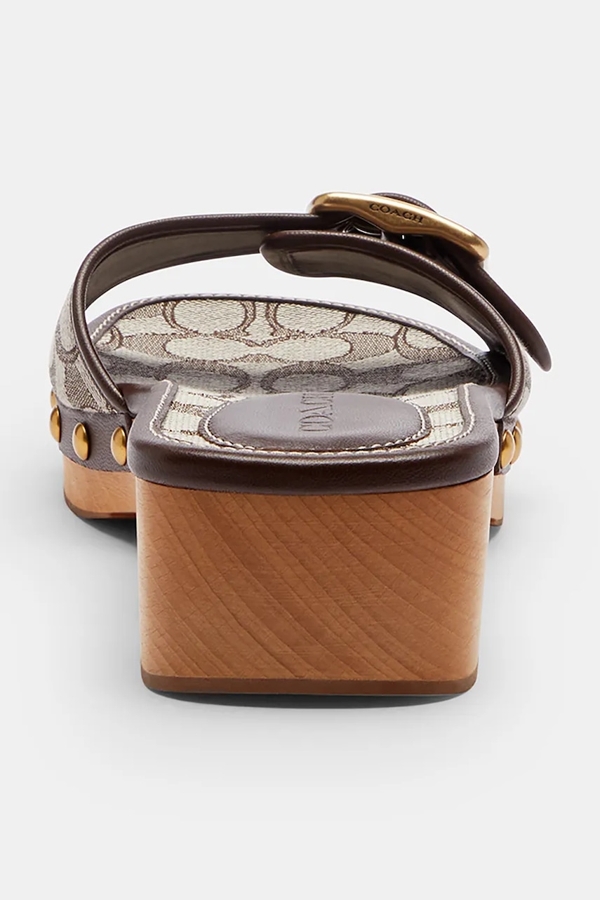 Coach šľapky na nízkom podpätku dámske kožené Margot Signature Jacquard