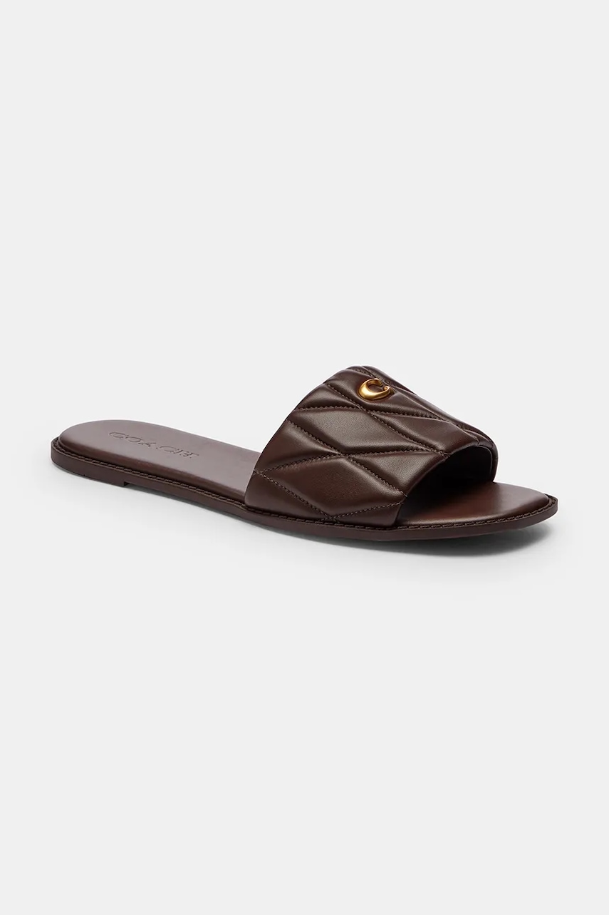 Coach šľapky na plochom podpätku dámske kožené Holly Quilted Leather Sandal