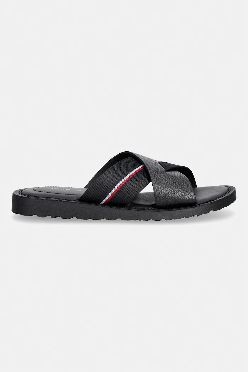 Tommy Hilfiger šľapky pánske kožené CORE HILFIGER LTH CRISS C SANDAL
