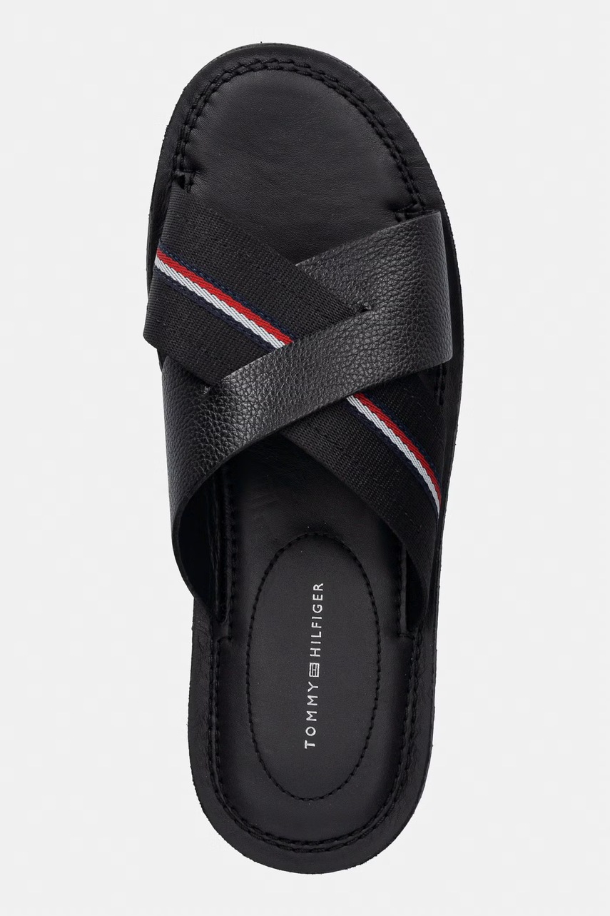 Tommy Hilfiger šľapky pánske kožené CORE HILFIGER LTH CRISS C SANDAL