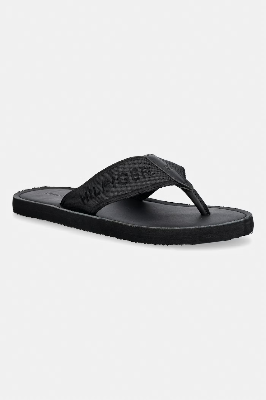 Tommy Hilfiger σαγιονάρες δίχαλο Ανδρικές HILFIGER LEATHER BEACH SANDAL FM0FM05808 μαύρο 40,43,41,46,42,45,44