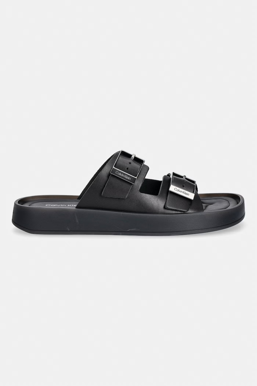 Calvin Klein šľapky pánske kožené ERGON DOUBLE BAR SANDAL LTH