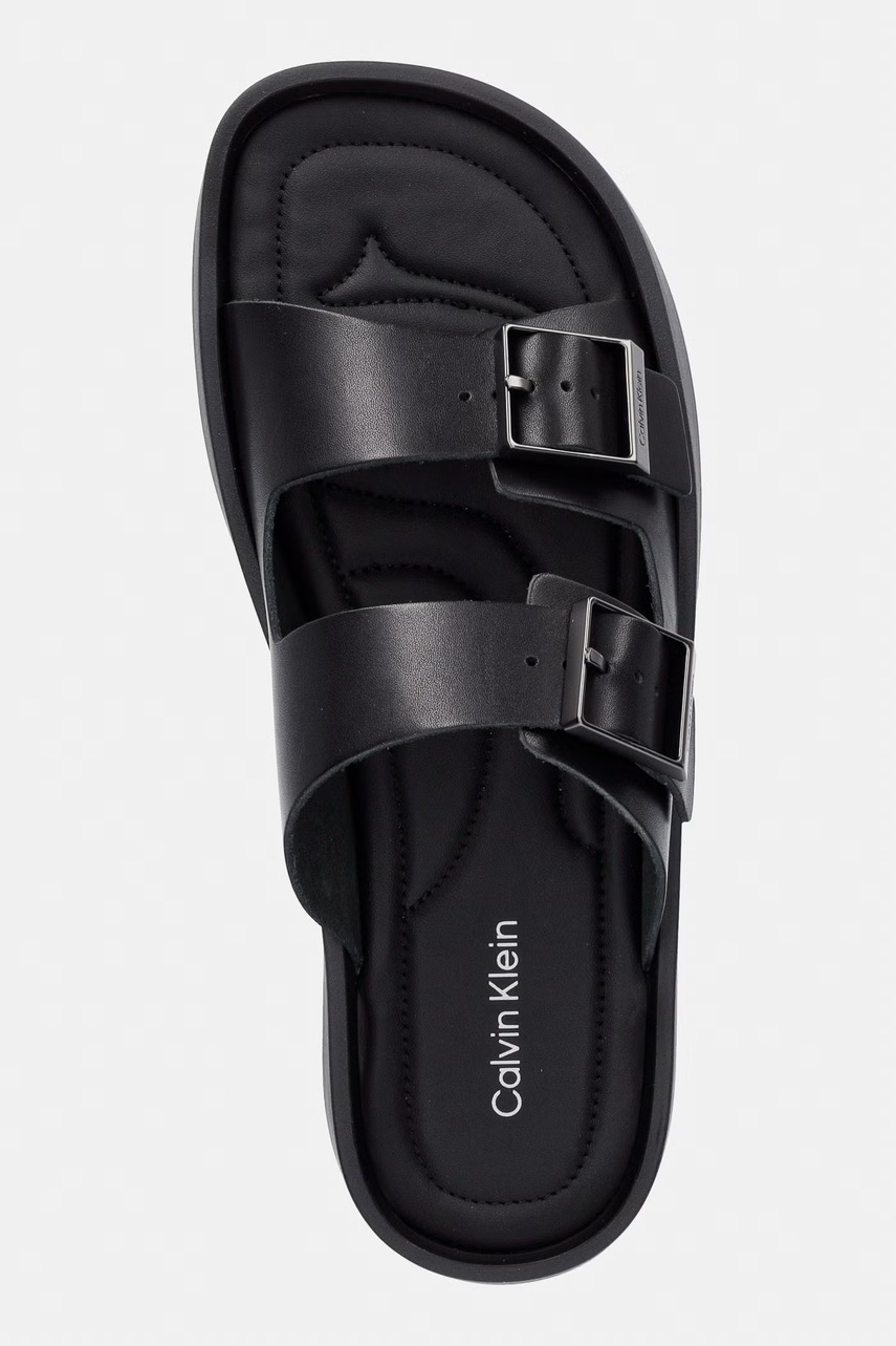 Calvin Klein šľapky pánske kožené ERGON DOUBLE BAR SANDAL LTH