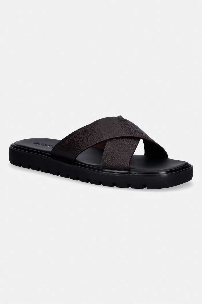 Levně Calvin Klein pantofle pánské kožené SQ MOLDED SANDAL XCROSS LTH