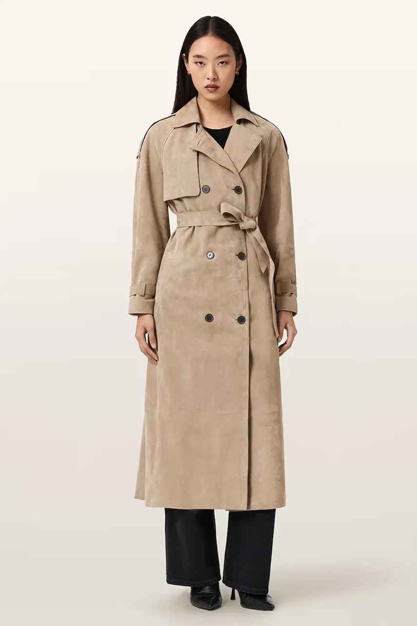 AllSaints trenci de damă de piele întoarsă REED SUEDE