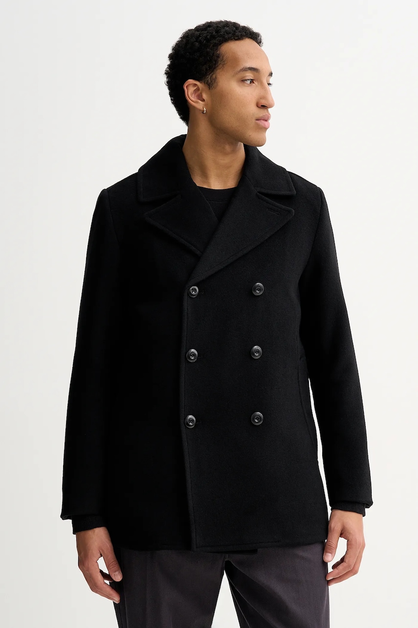 Kabát s příměsí vlny G-Star Wool Peacoat černá barva, D27310-E155