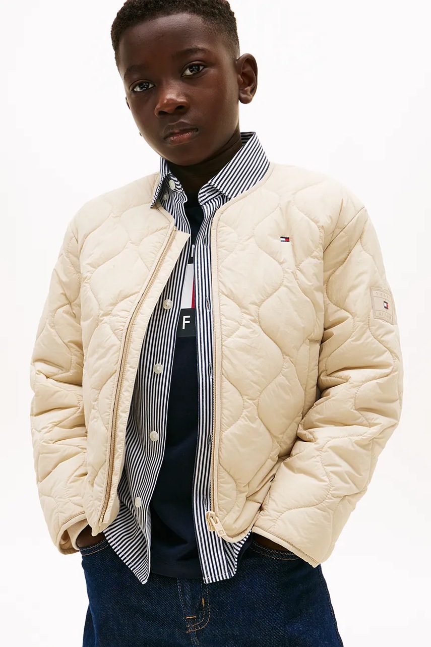 Levně Dětská bunda Tommy Hilfiger béžová barva, KS0KS00731