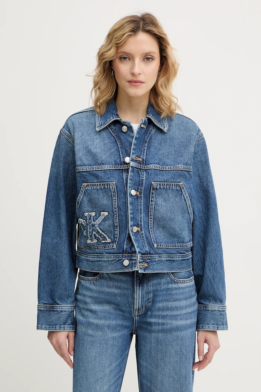 Levně Džínová bunda Calvin Klein Jeans modrá barva, přechodná, oversize, LV047E906G