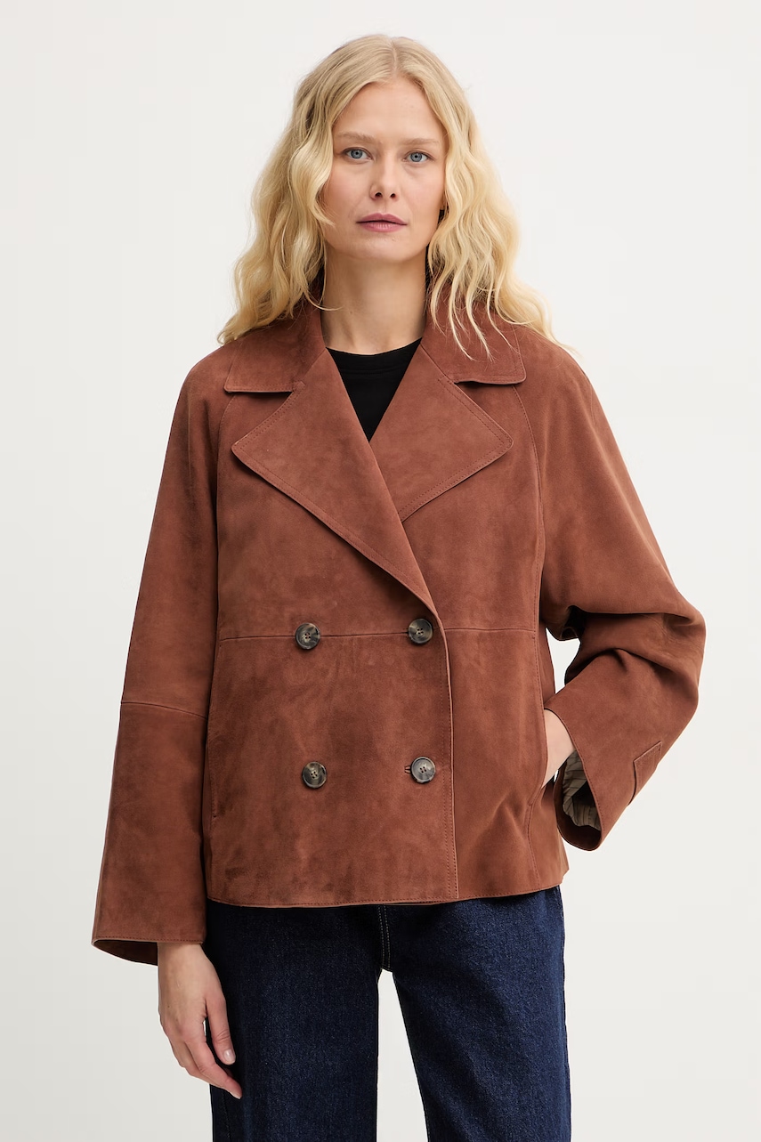 Weekend Max Mara krótka kurtka damska zamszowa SOSPIRO brązowa 2615441011600