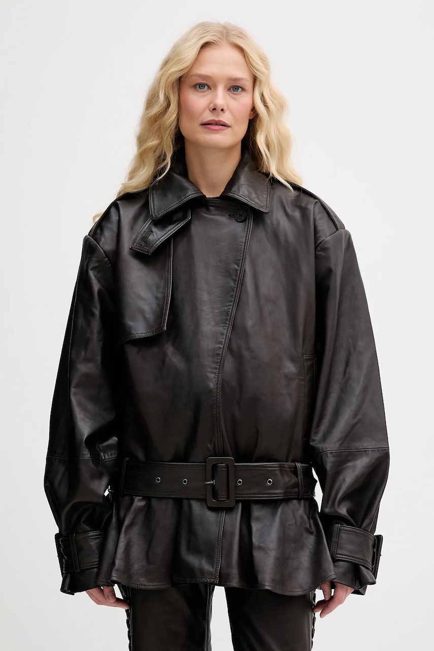 Rotate geacă de piele culoarea maro, de tranziție, 1158171667