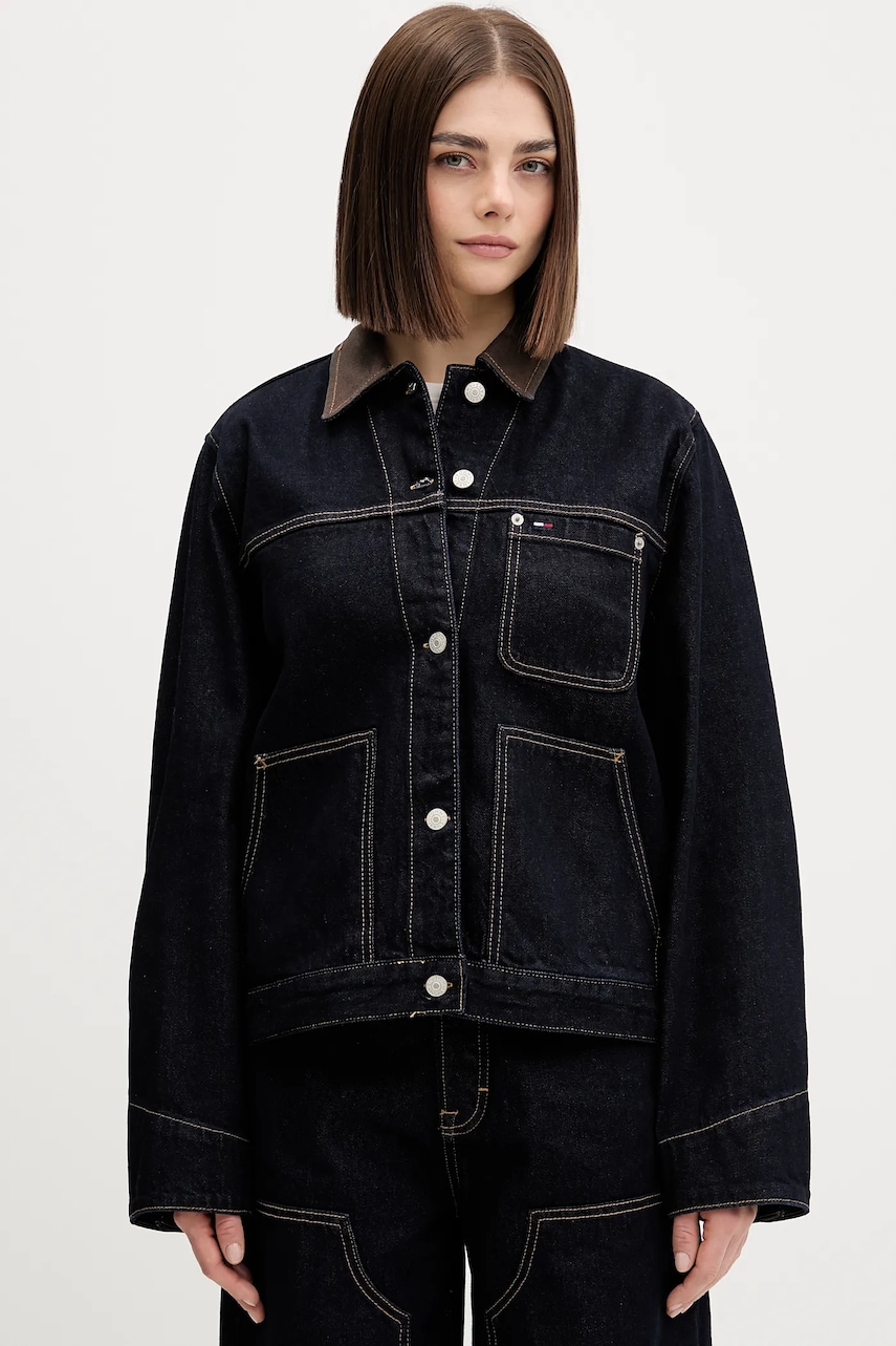 Tommy Jeans geacă jeans culoarea bleumarin, de tranziție, DW0DW21981