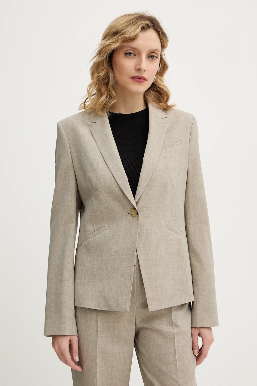 BOSS geacă de lână culoarea bej, un singur rând de nasturi, melanj, 50542010