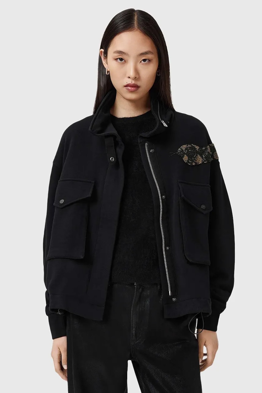 AllSaints jachetă de bumbac culoarea negru, de tranziție, W151JD