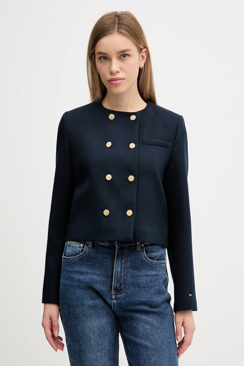 Bunda s příměsí vlny Tommy Hilfiger tmavomodrá barva, WW0WW47792