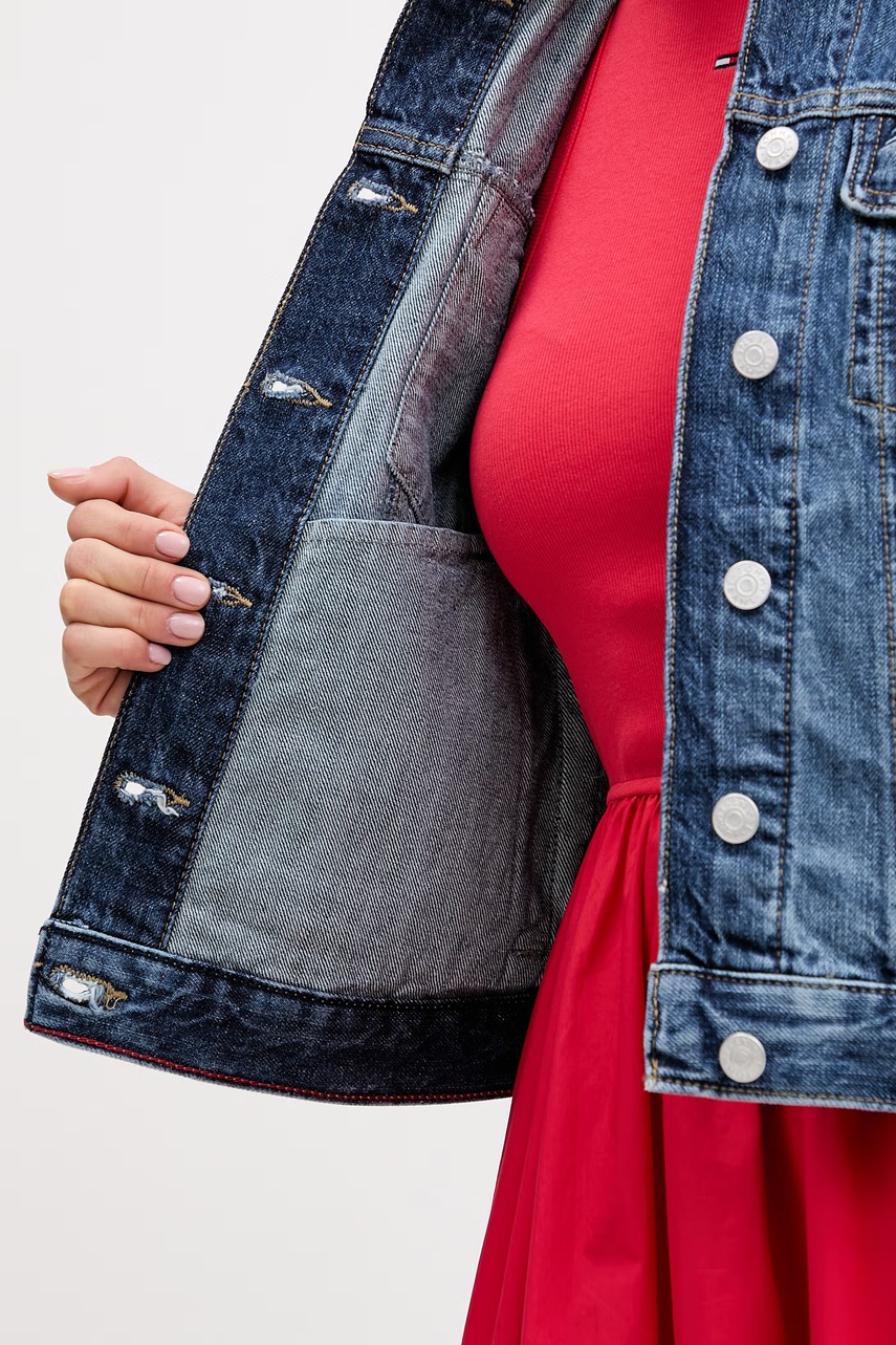 Tommy Jeans prechodná bunda dámska rifľová